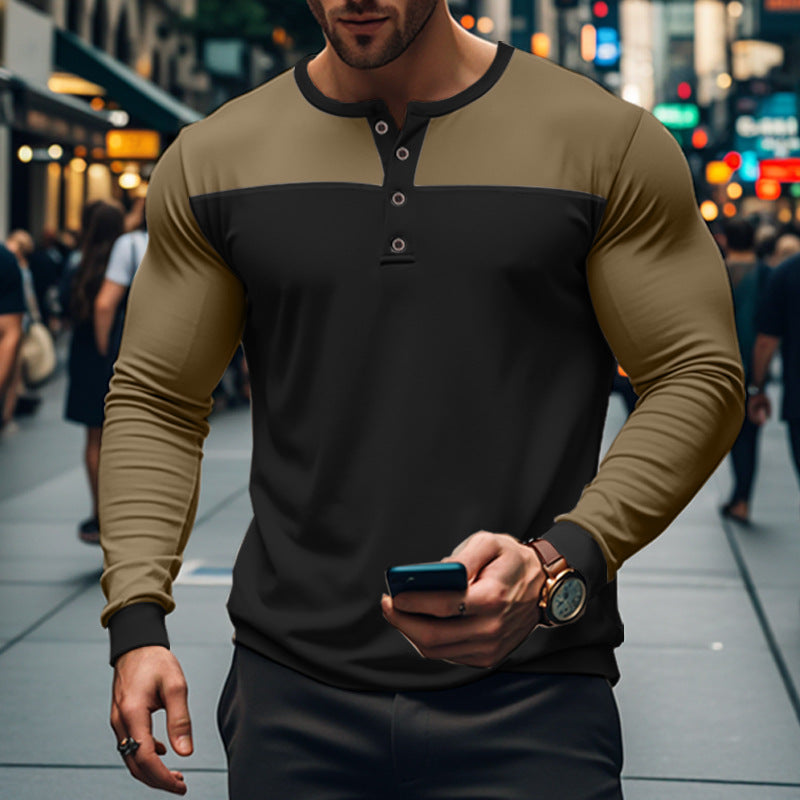 Herren Langarmshirt Modern mit Knopfleiste und Struktur