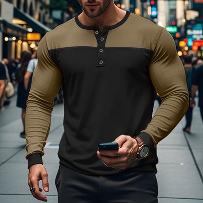 Herren Langarmshirt Modern mit Knopfleiste und Struktur