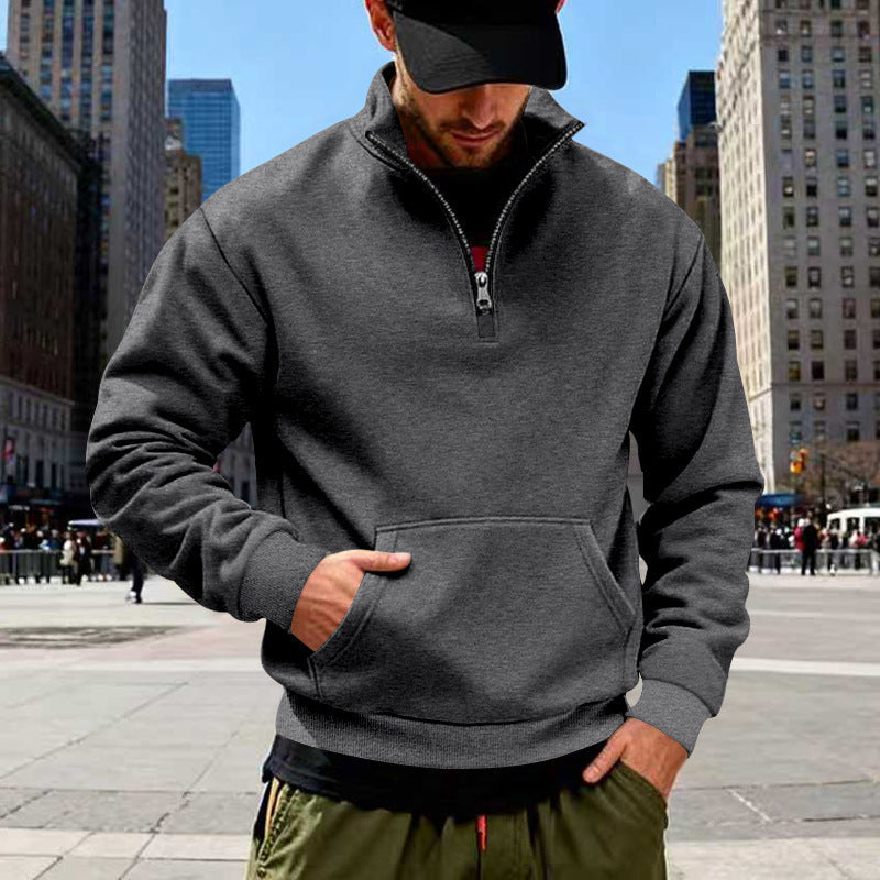 Herren Sweatshirt Halbzipper Grau Sportlich