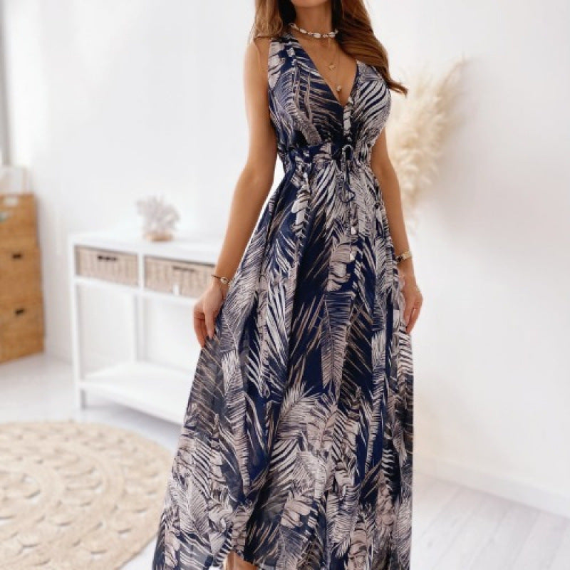Langes Maxi Kleid Damen Sommer Tropical Chic