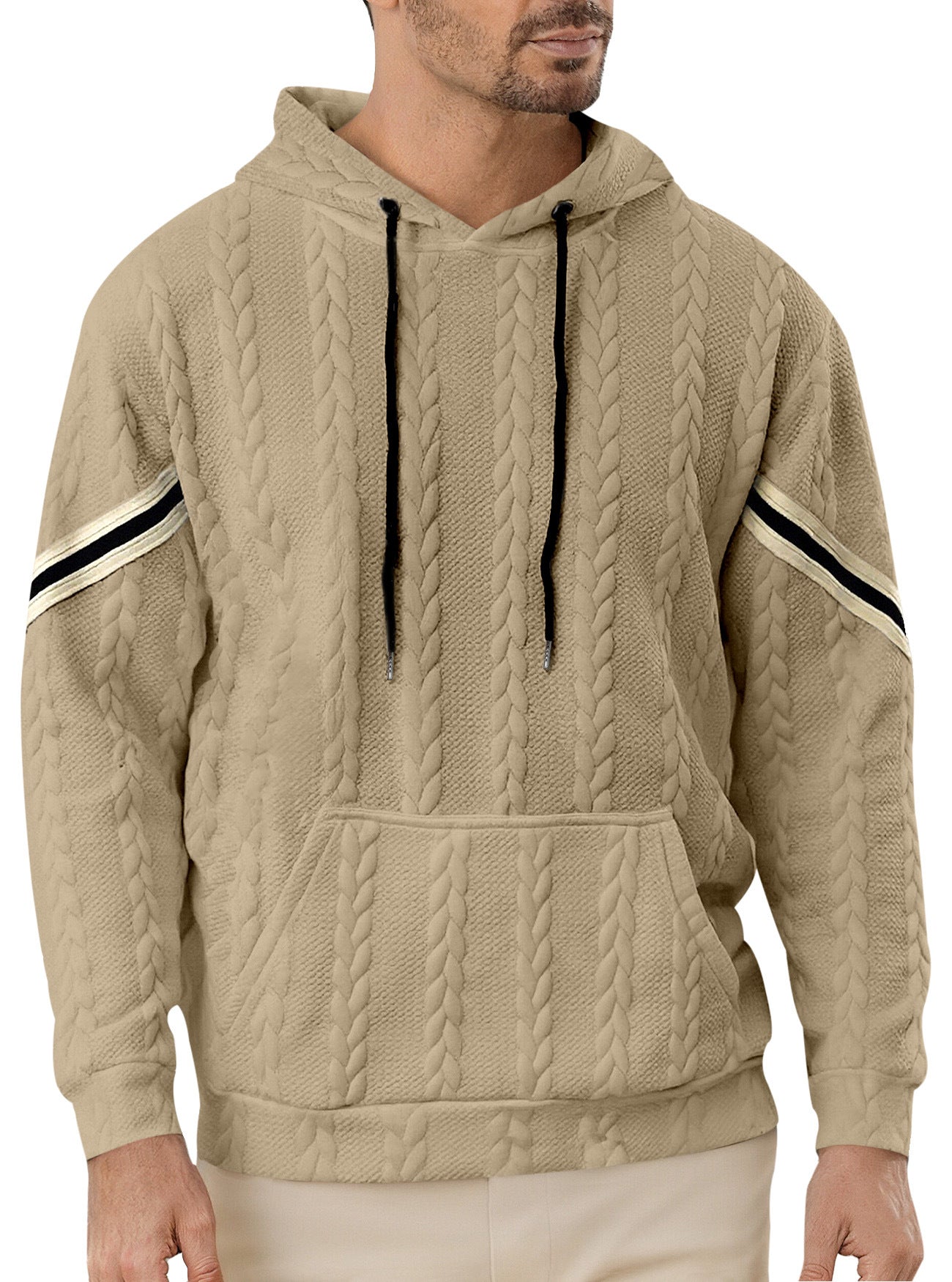 Herren Kapuzenpullover Strukturiert Kontrast Akzent Modern