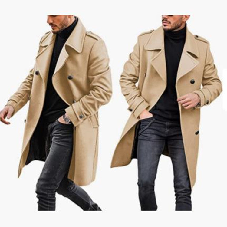 Herren Doppelknebelmantel Modern Elegent Schwarz