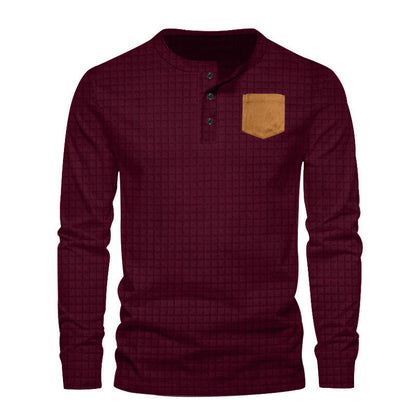 Herren Langarmshirt Leder Look Strukturiert Modern