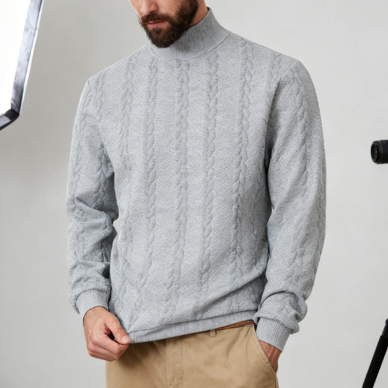 Herren Strickpullover Hoher Kragen Zopf Muster Modern