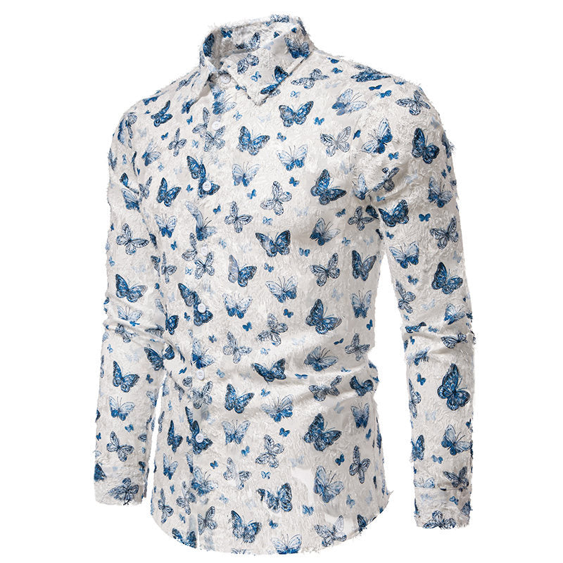 Herren Hemd Langarm mit Schmetterlingsmuster Baumwolle Modern