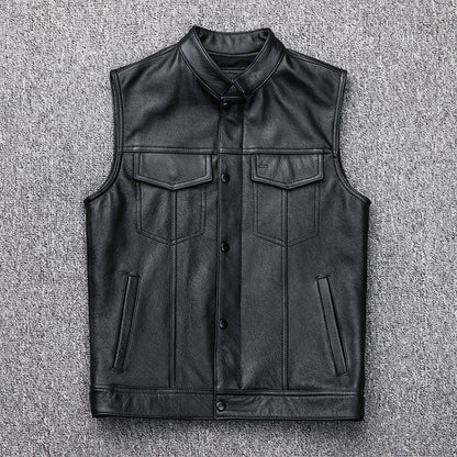 Lederweste Herren Elegant mit Taschen Stehkragen