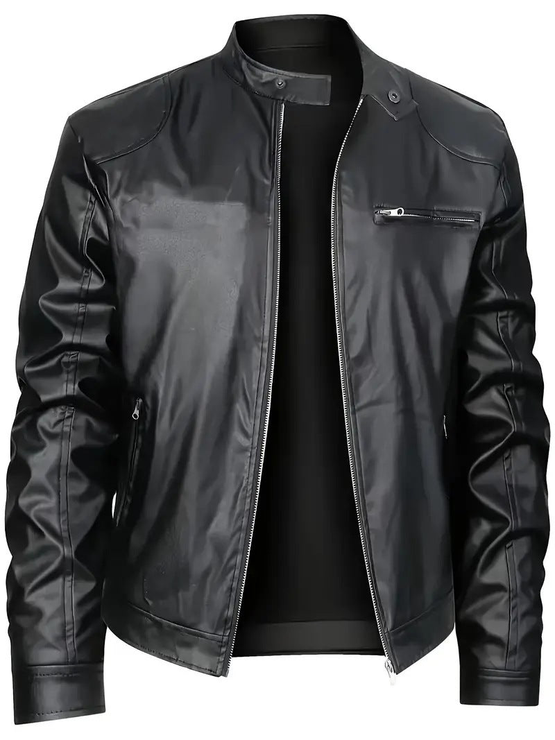 Herren Lederjacke Modern Elegant Schwarz