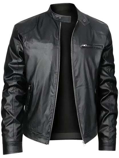Herren Lederjacke Modern Elegant Schwarz