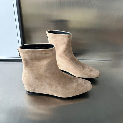 Damen Ankle Boots Wildleder Reißverschluss Schwarz Stiefel