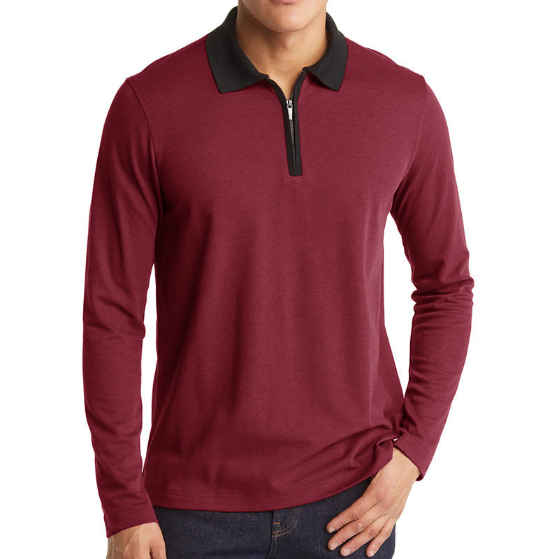 Herren Polo Langarm mit Reißverschluss und Kontrastkragen Modern