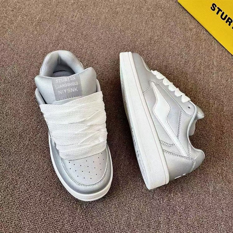 Damen Sneaker Glänzend Bequem Schnüren