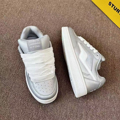 Damen Sneaker Glänzend Bequem Schnüren