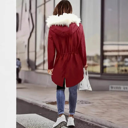 Damen Winterjacke Gefüttert Warm mit Abnehmbarer Kapuze