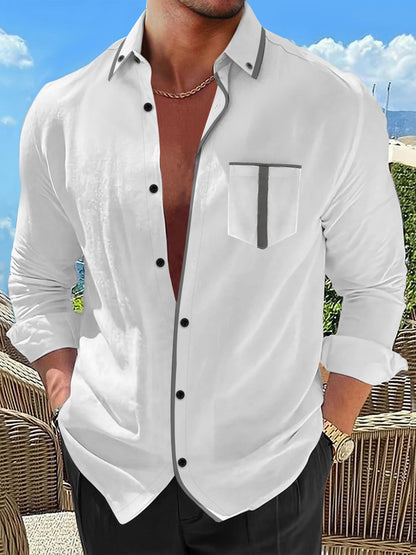 Herren Langarmhemd Modern Kontrast Details Slim Fit