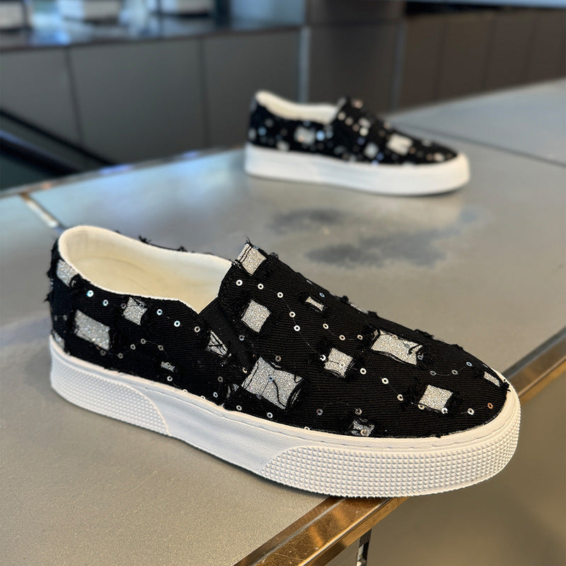 Damen Sneaker Slip-On Schuhe Glitzer Akzent Modern