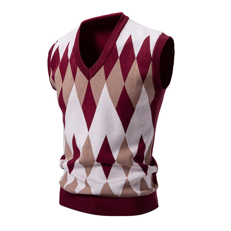 Herren Strickpullover Ärmellos Diamantmuster Elegante Mode