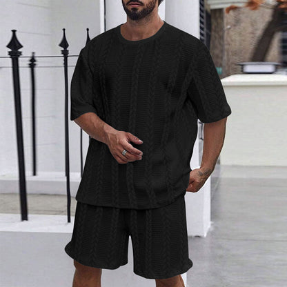 Herren Strickset Oversized T-Shirt und Shorts Casual