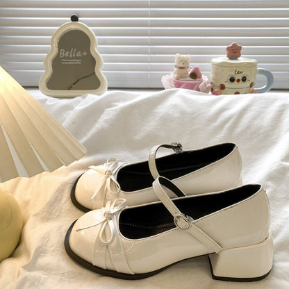 Damen Schuhe Mary Jane Elegante Blockabsatz Schleifen Detail