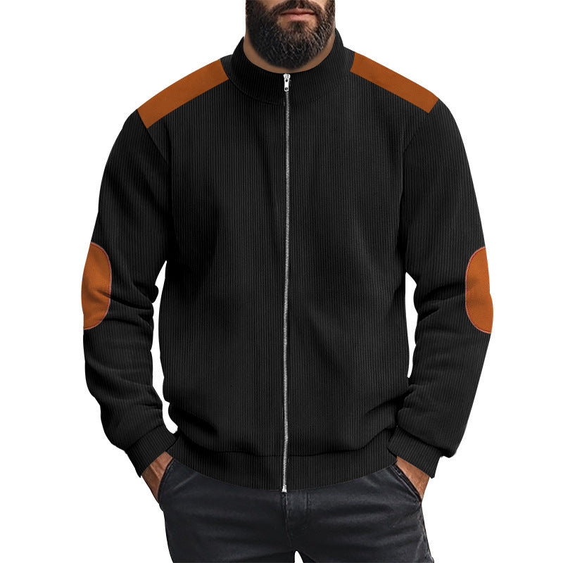 Herren Strickjacke Sportlich Leder Dekor Modern