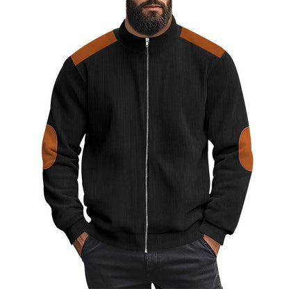 Herren Strickjacke Sportlich Leder Dekor Modern