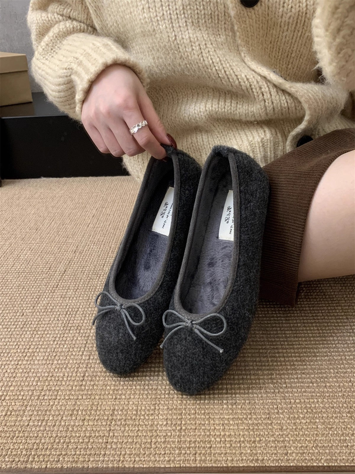 Damen Ballerinas Kuschelig Weich Schleifen Detail Elegante