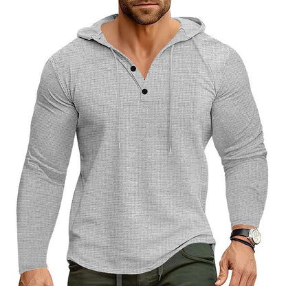 Herren Langarm-Hemd mit Kapuze und Knopfverschluss Modern Casual