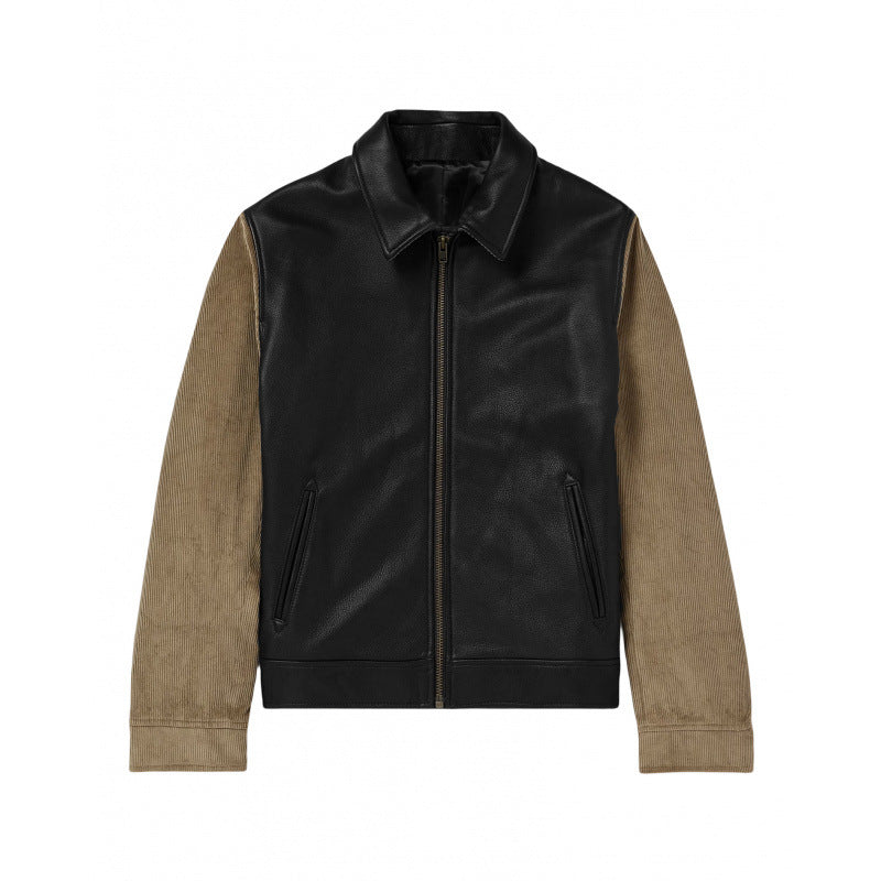 Lederjacke Herren Modern mit Kontrastärmeln Schwarz Ledermantel