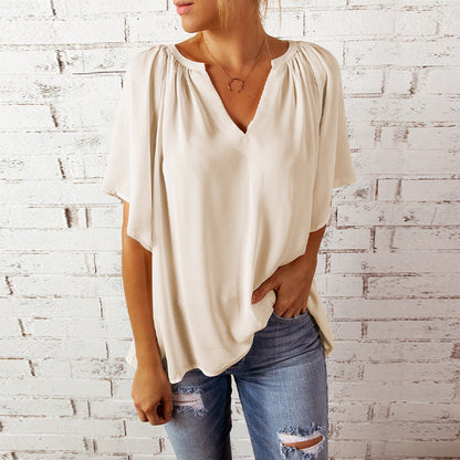 Damen Bluse Fließend mit Ballonärmeln Elastisch