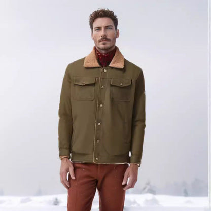 Herren Lederjacke Mit Kunstfellkragen Und Reißverschluss