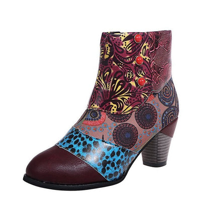 Damen Stiefeletten Elegante Floral Schuhe mit Knöpfen