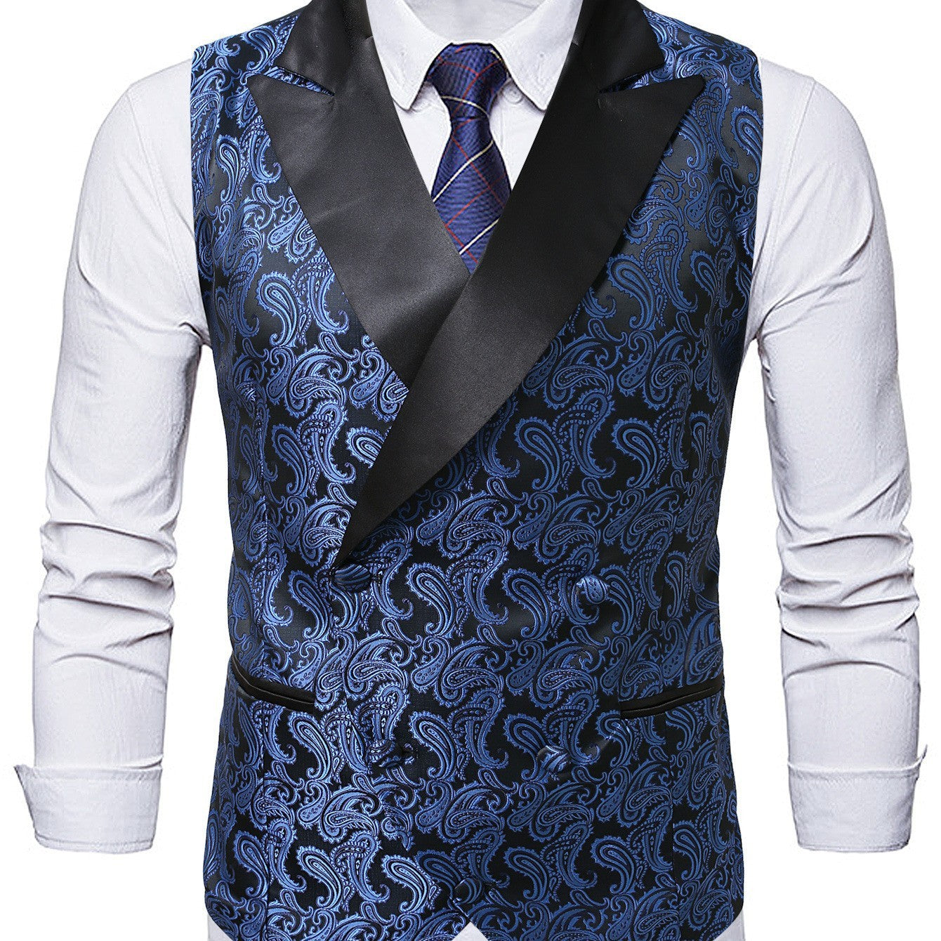 Herren Brokatweste Elegant mit Satin-Revers Schwarz Modern