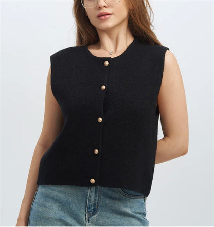 Damen Strickweste Elegante Knopfverschluss Modern