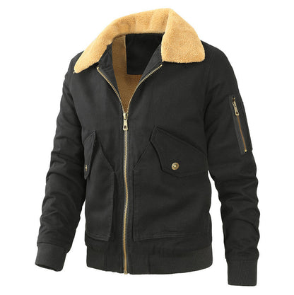 Herren Militärjacke Lässig Teddyfutter Warm