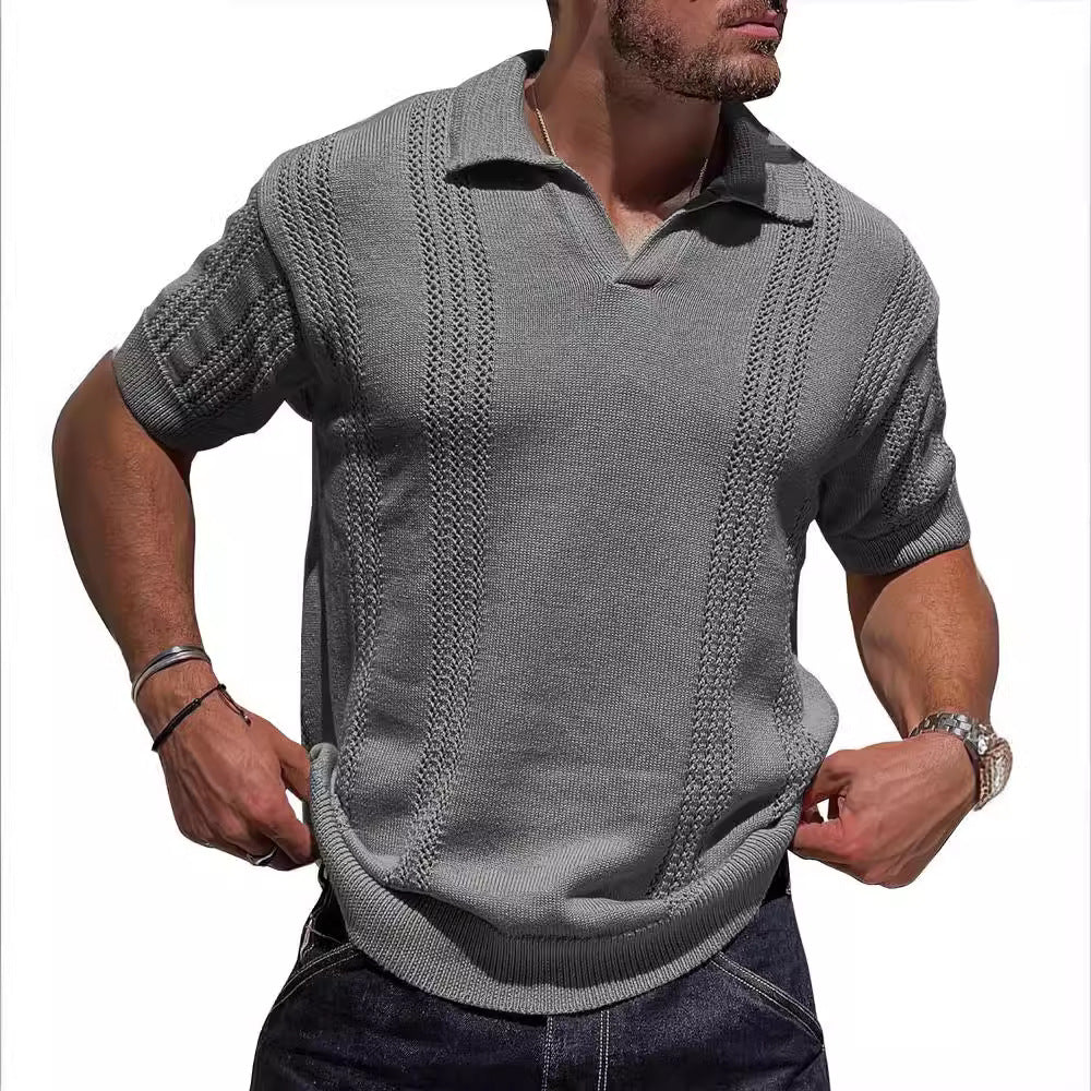 Herren Strickpullover Kurzarm Polokragen Modern