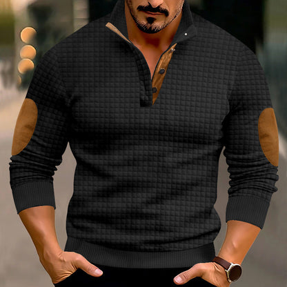 Herren Pullover Leder Akzent Modern Schwarz