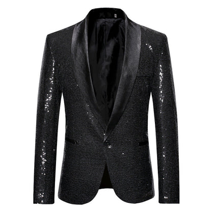 Herren Pailletten Blazer Schwarz Glitzernd Elegant