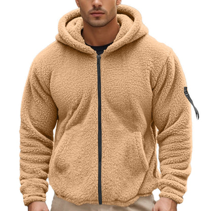 Herren Fleece Jacke Kapuzenpulli Weich Teddyfell Taschen