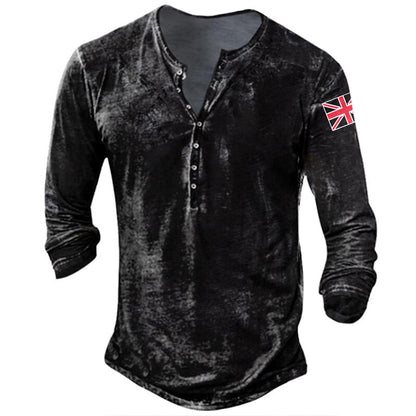 Herren Langarmhemd Modern mit Knöpfen und Aufdruck