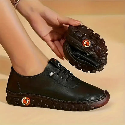 Damen Sneaker Bequem Leder Schuhe Schwarz