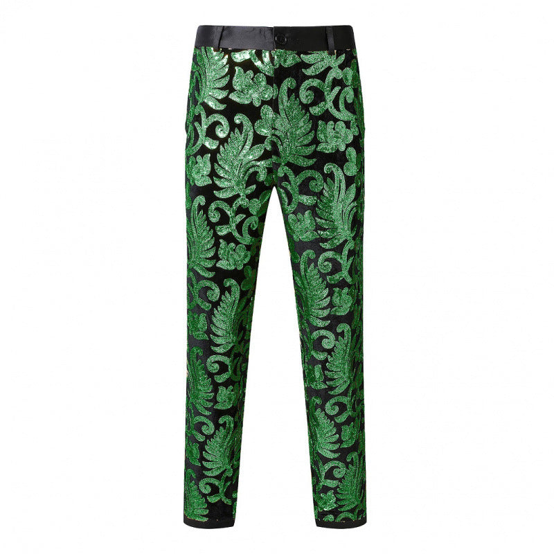 Herren Hose Elegant Pailletten Floralmuster Glamour