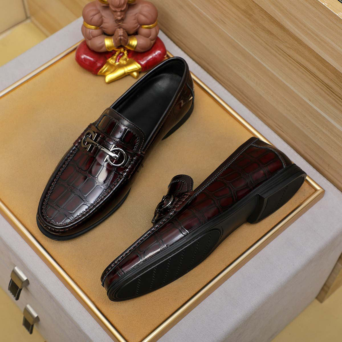 Herren Mokassin Leder Schuhe Glänzendes Krokodildesign Elegantes Design