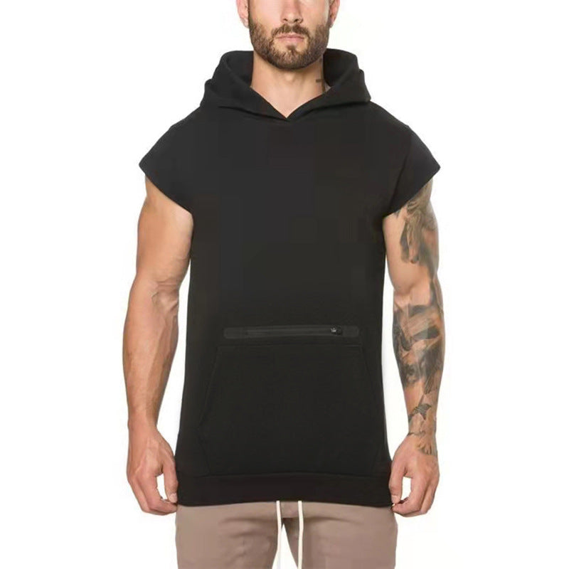Herren T-Shirt Kapuzenpulli Ärmellos mit Tasche Sportlich - BerlinGlamour