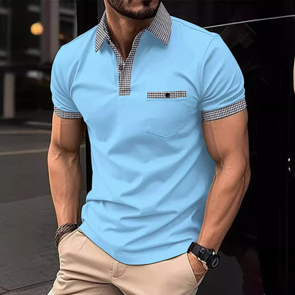 Herren Poloshirt Karomuster mit Brusttasche Modern - BerlinGlamour