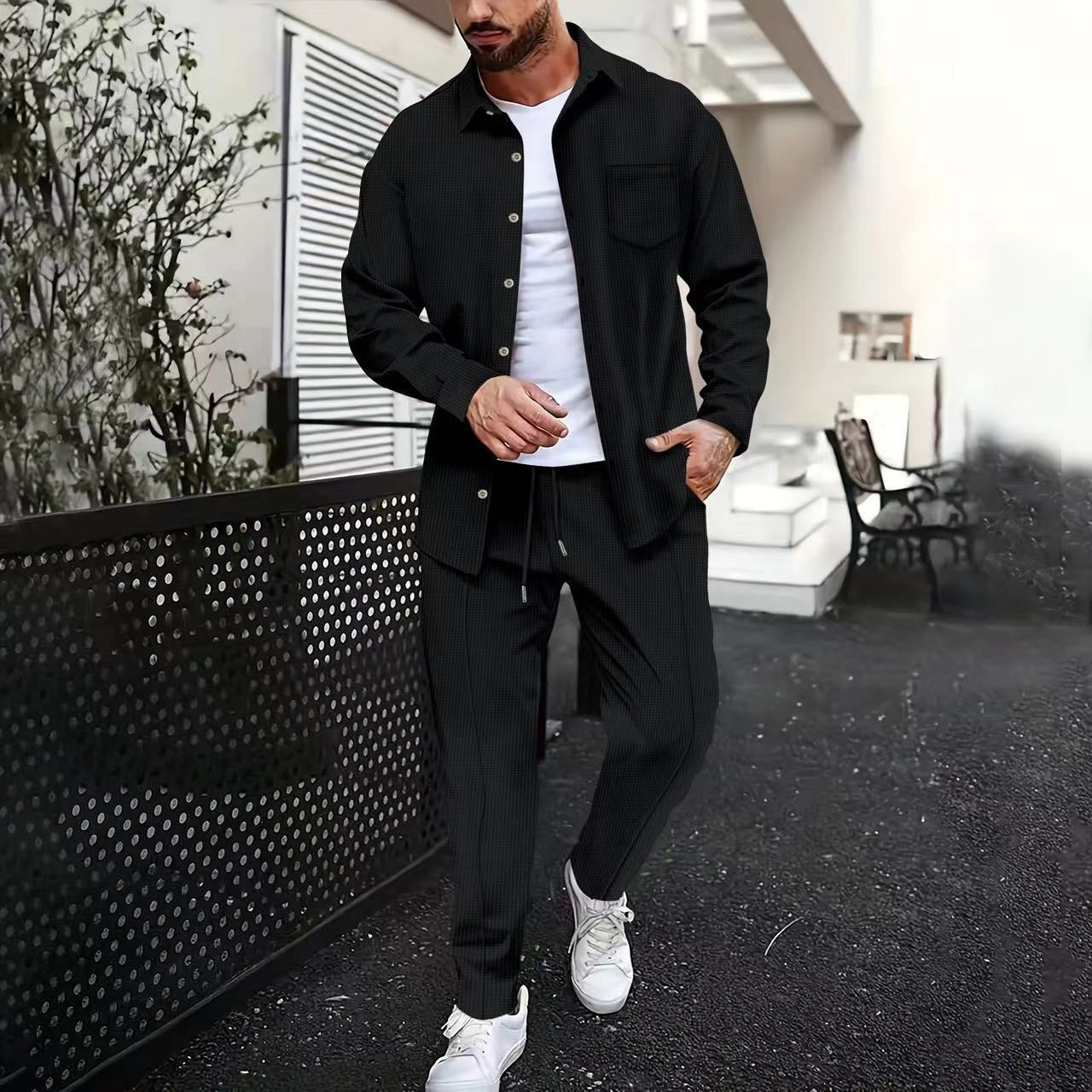 Herren Freizeit Set mit Strickhemd und Jogginghose Komfort