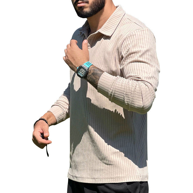 Herren Langarm Polo Sportlich Rippstruktur Modern