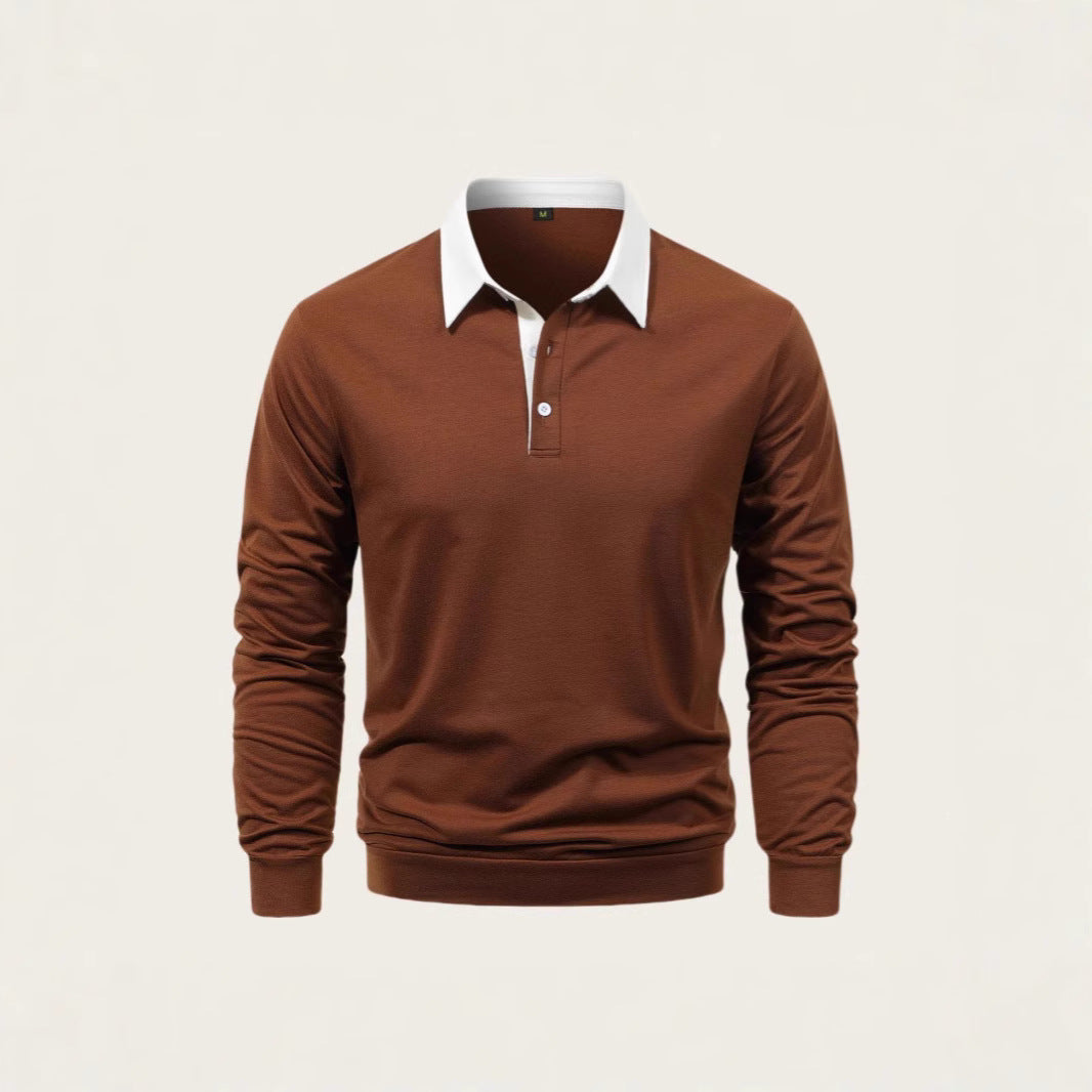 Herren Polohemd Langarm Elegant Baumwolle Hochwertig