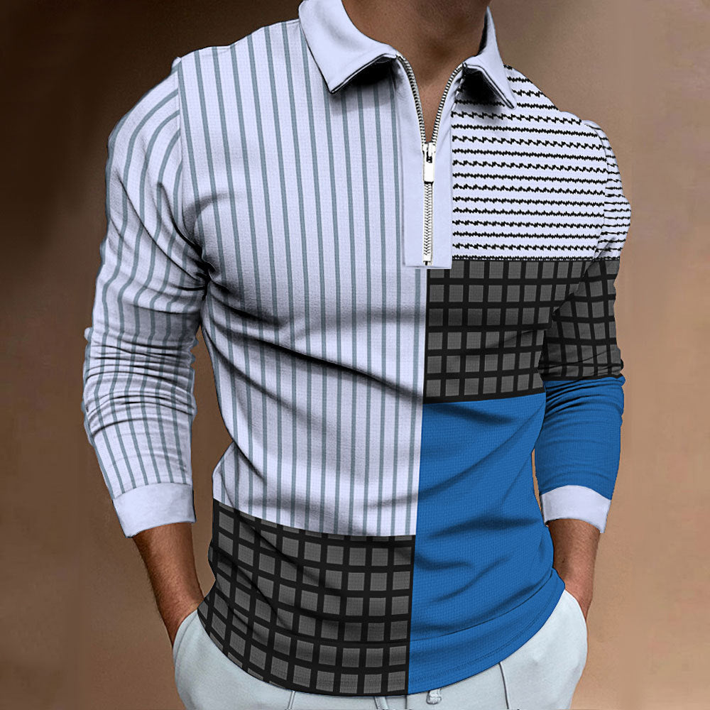 Herren Polohemd Langarm Modern Patchwork Style - BerlinGlamour