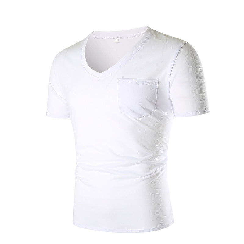 Herren T-Shirt V-Ausschnitt Slim Fit mit Brusttasche