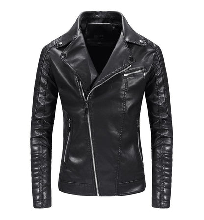 Herren Lederjacke Bikerstil Schwarz Kunstleder