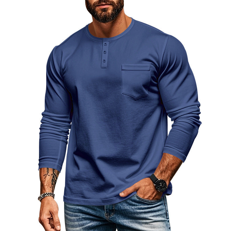 Herren Langarmshirt Modern Henley Ausschnitt mit Brusttasche